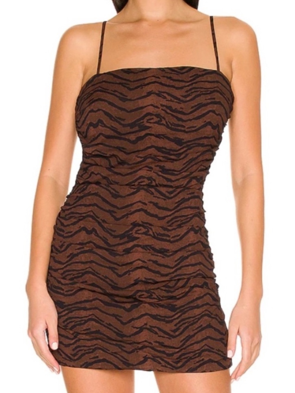 WeWoreWhat Brown & Black Tiger-Stripe Spaghetti Strap Mini Dress